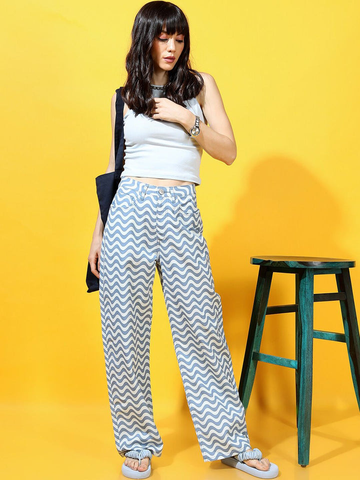 Tokyo Talkies Women Navy Blue Geometric Printed Regular Fit Jeans