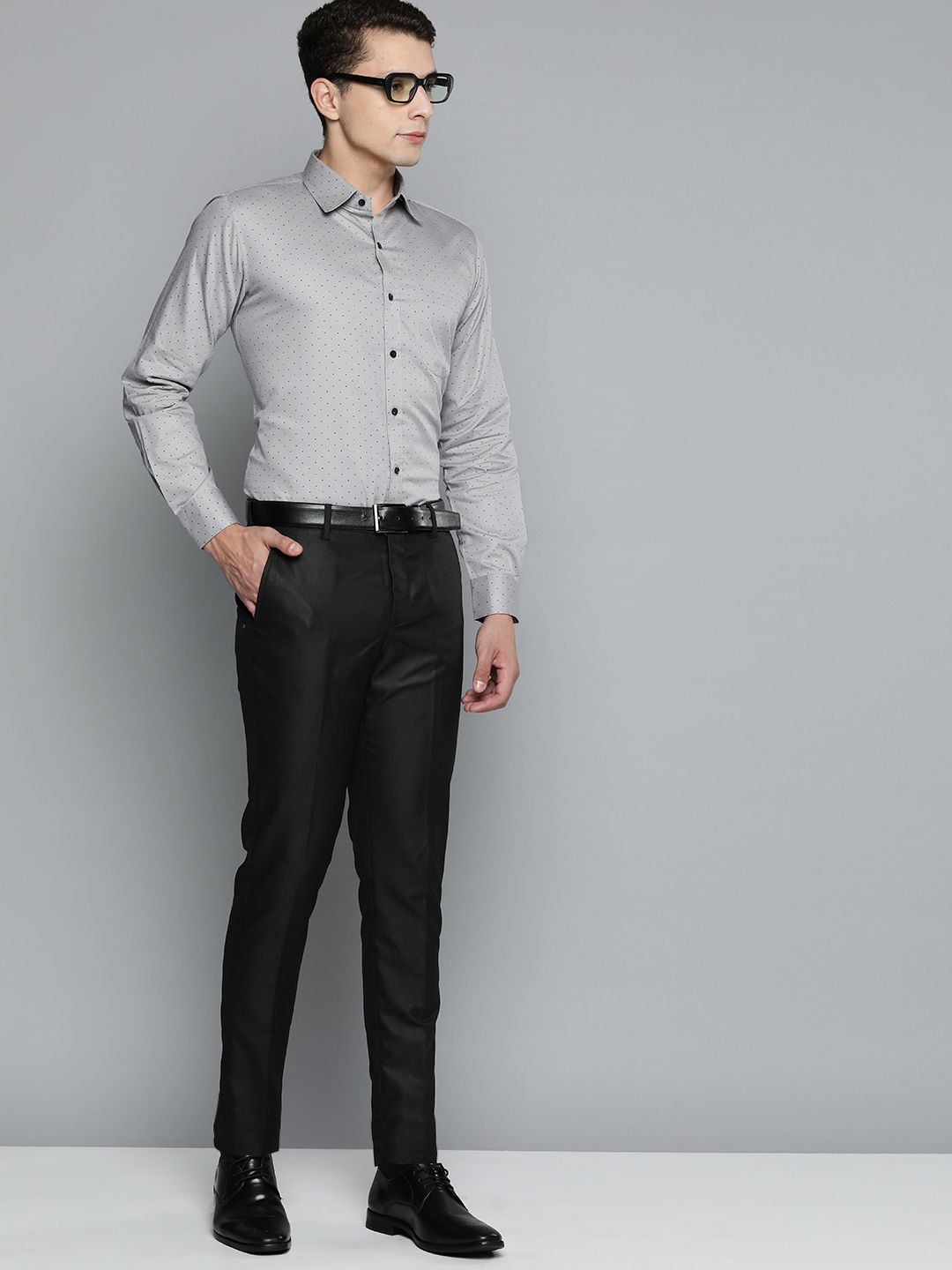 DENNISON Men Grey Smart Polka Dots Printed Formal Shirt