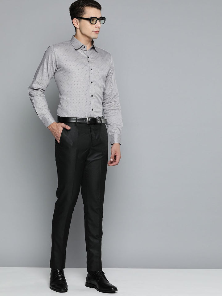 DENNISON Men Grey Smart Polka Dots Printed Formal Shirt