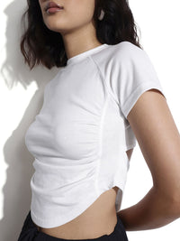 DressBerry Revamped Ruched Cut-Out Basic Crop Top