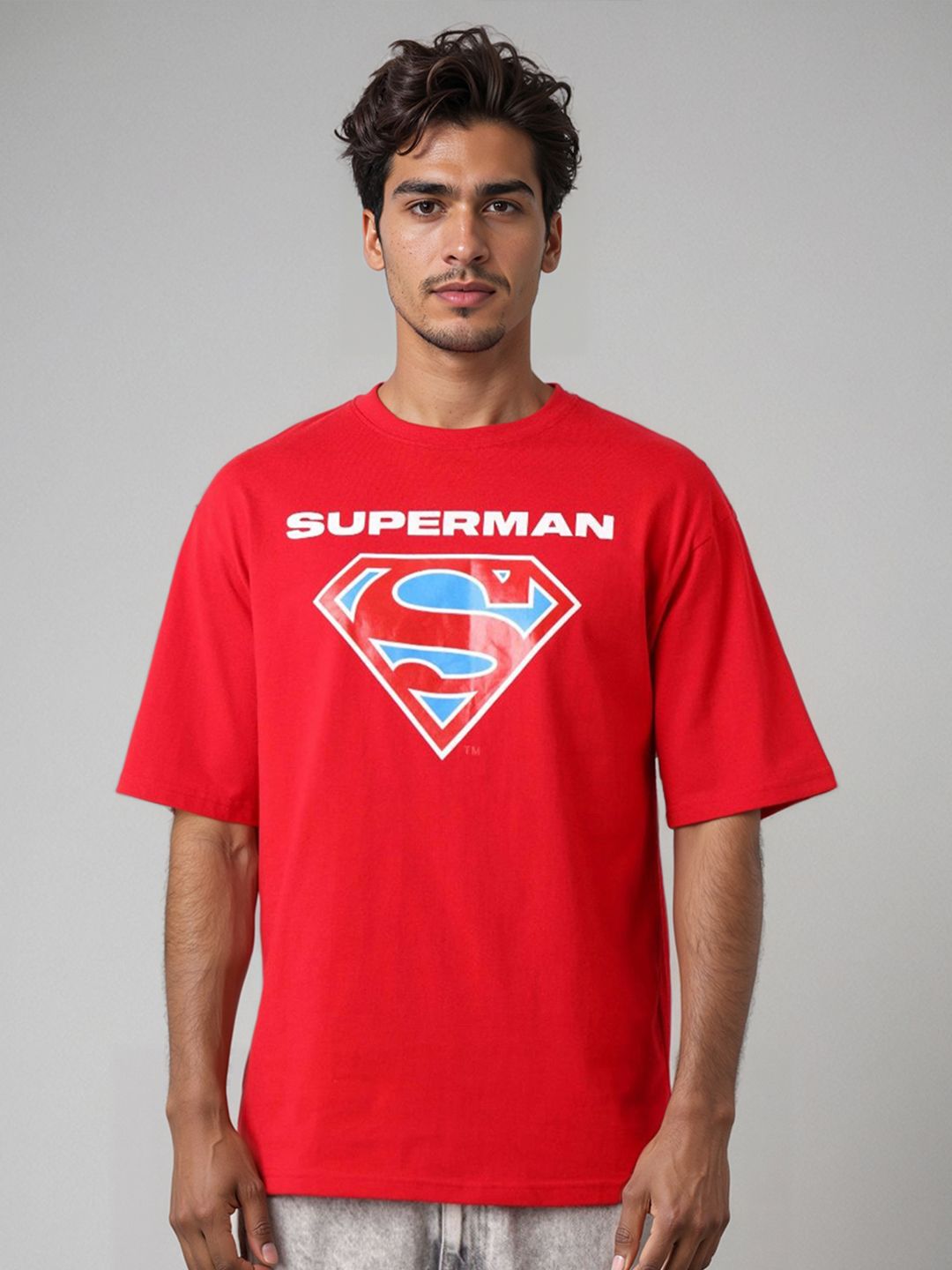 The Indian Garage Co Men Superman Graphic Printed Round Neck Pure Cotton Boxy T-shirt