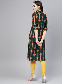 SOJANYA Women Green & Orange Printed Straight Kurta