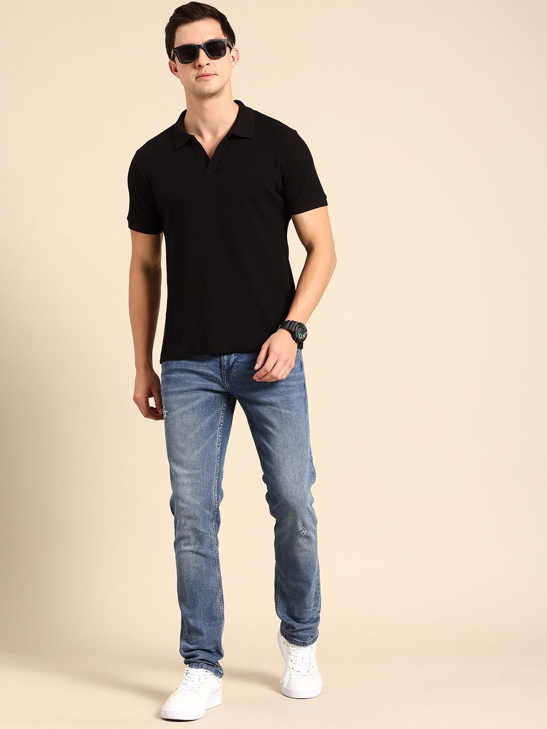 Being Human Men Slim Fit Low Distress Light Fade Stretchable Jeans