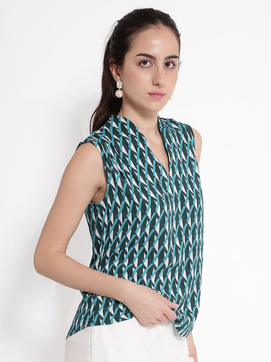 RAREISM Geometric Print Cotton Top