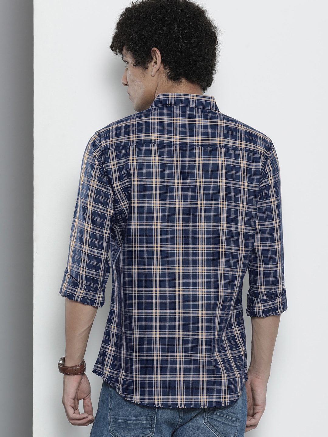 The Indian Garage Co Men Navy Blue Checked Casual Shirt
