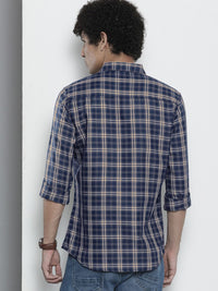 The Indian Garage Co Men Navy Blue Checked Casual Shirt