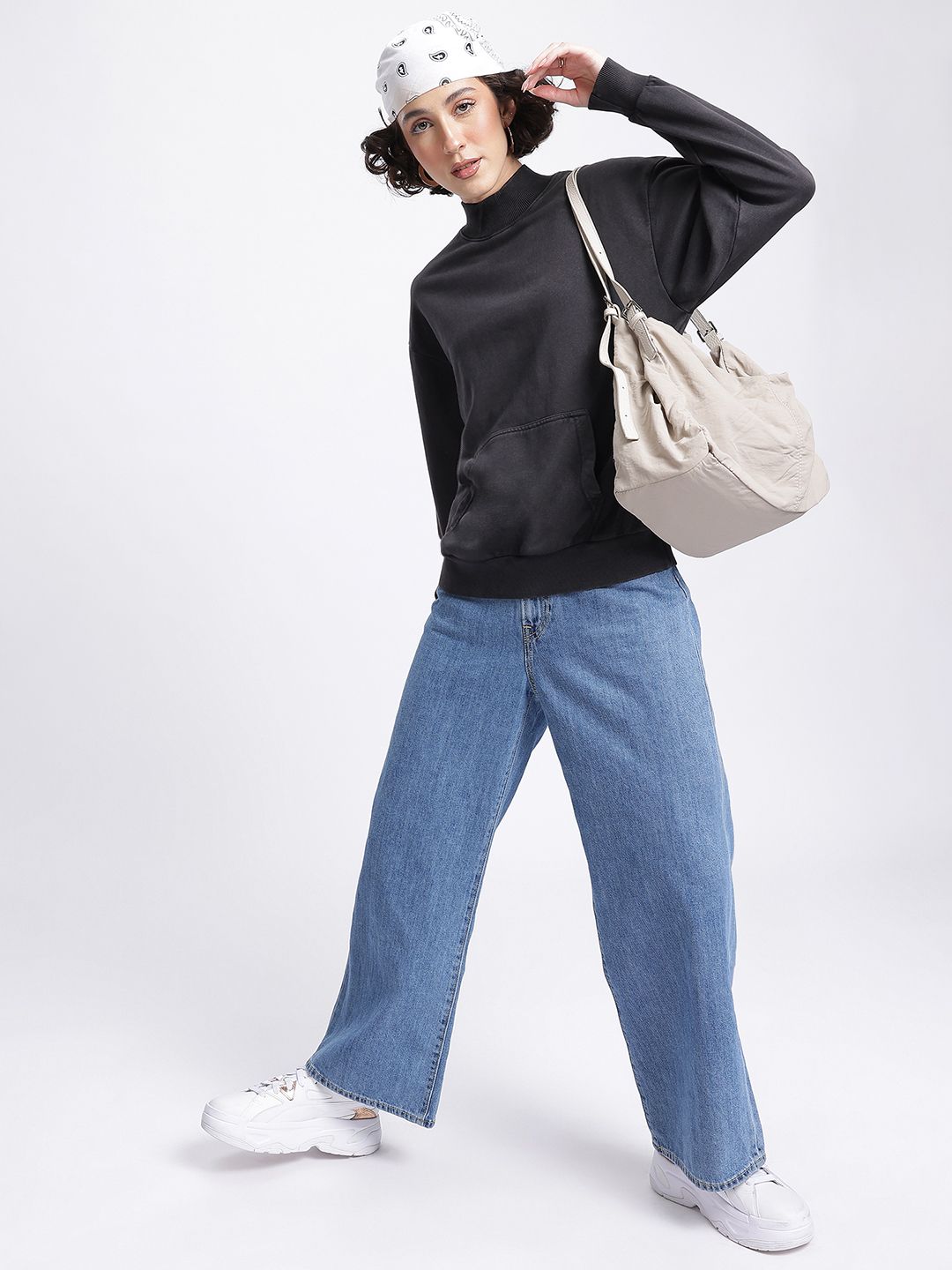 DressBerry High-Neck Drop-Shoulder Sweatshirt