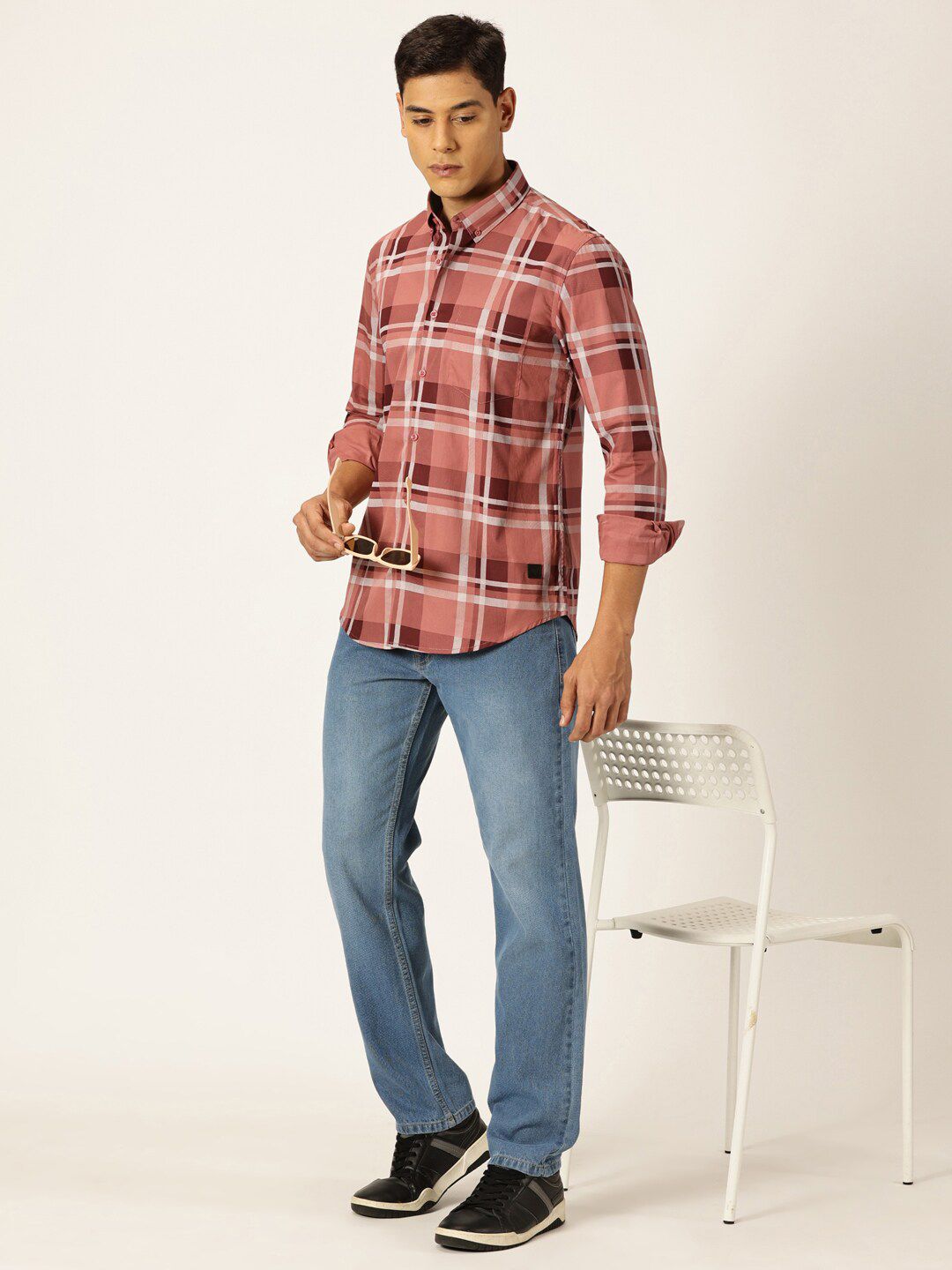 Thomas Scott Men Tartan Checks Button-Down Collar Casual Shirt