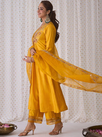 Indo Era Floral Embroidered Empire Liva A-Line Kurta With Palazzo & Dupatta