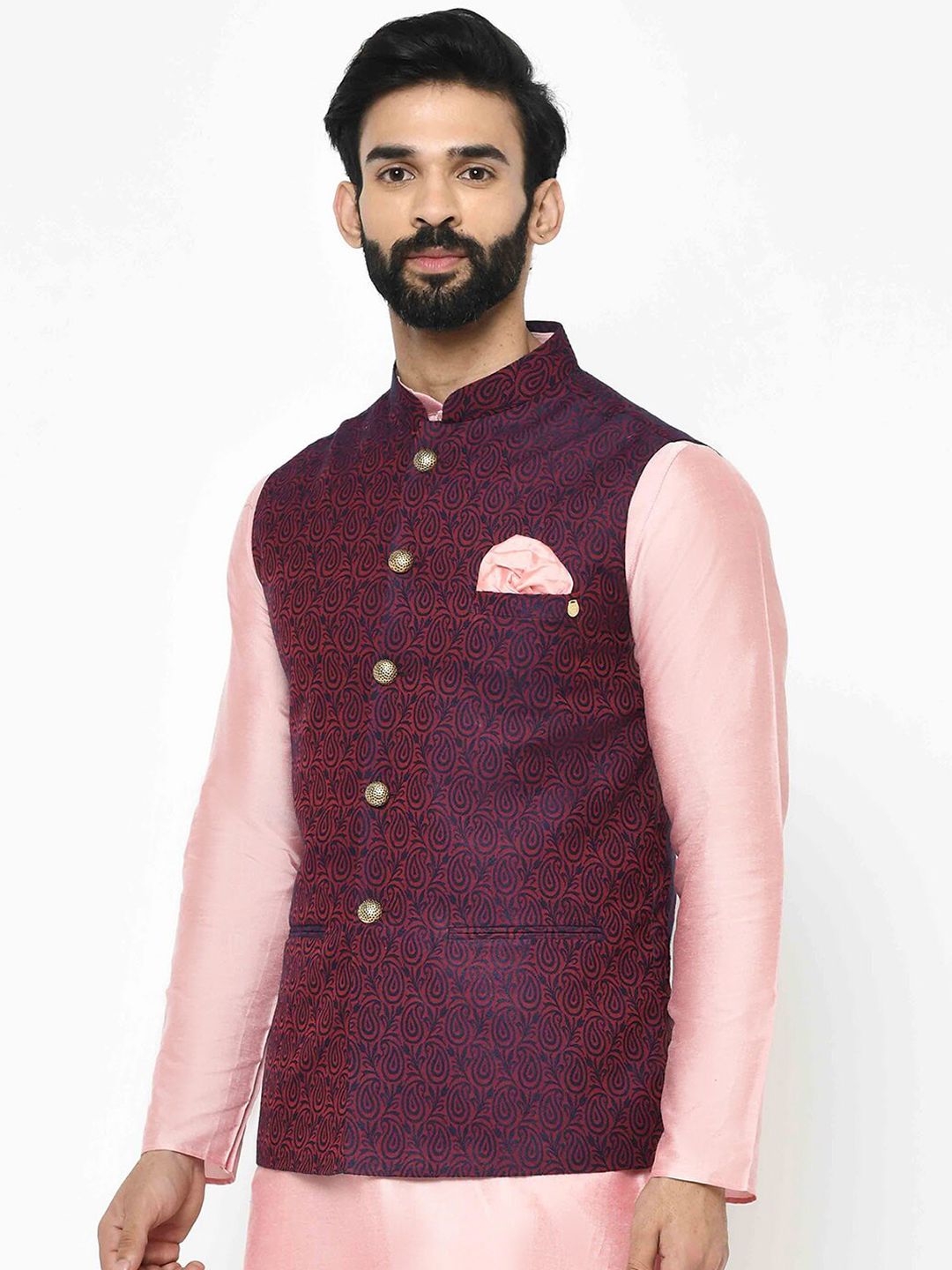 KISAH Men Textured Zari  Regular Fit Nehru Jacket