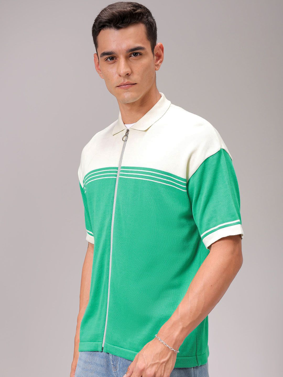 The Indian Garage Co Men Relaxed Fit Striped Flat Knit Polo Resortwear Shirt