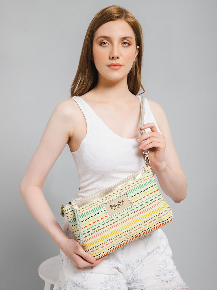 Berrylush White Printed Structured Sling Bag