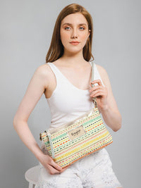 Berrylush White Printed Structured Sling Bag