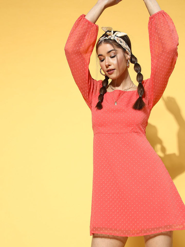 Berrylush Coral Pink A-Line Mini Dress