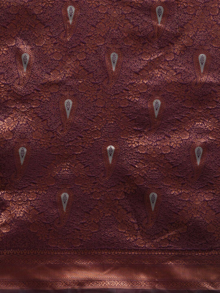 Saree mall Burgundy & Copper-Toned Woven Design Zari Silk Blend Dharmavaram Sarees
