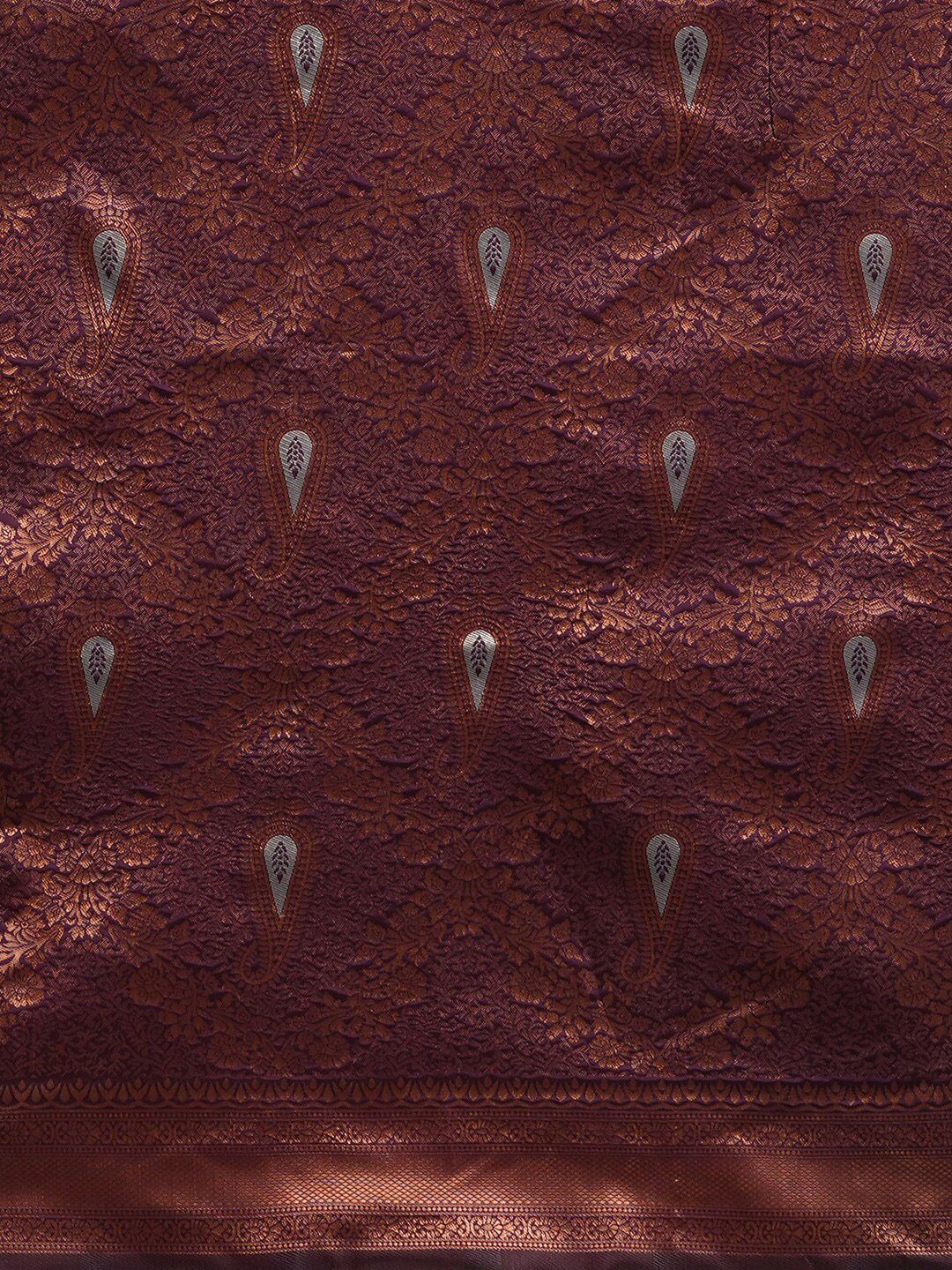 Saree mall Burgundy & Copper-Toned Woven Design Zari Silk Blend Dharmavaram Sarees