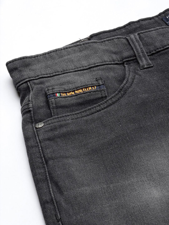 The Indian Garage Co Men Black Slim Fit Low Distress Light Fade Stretchable Jeans