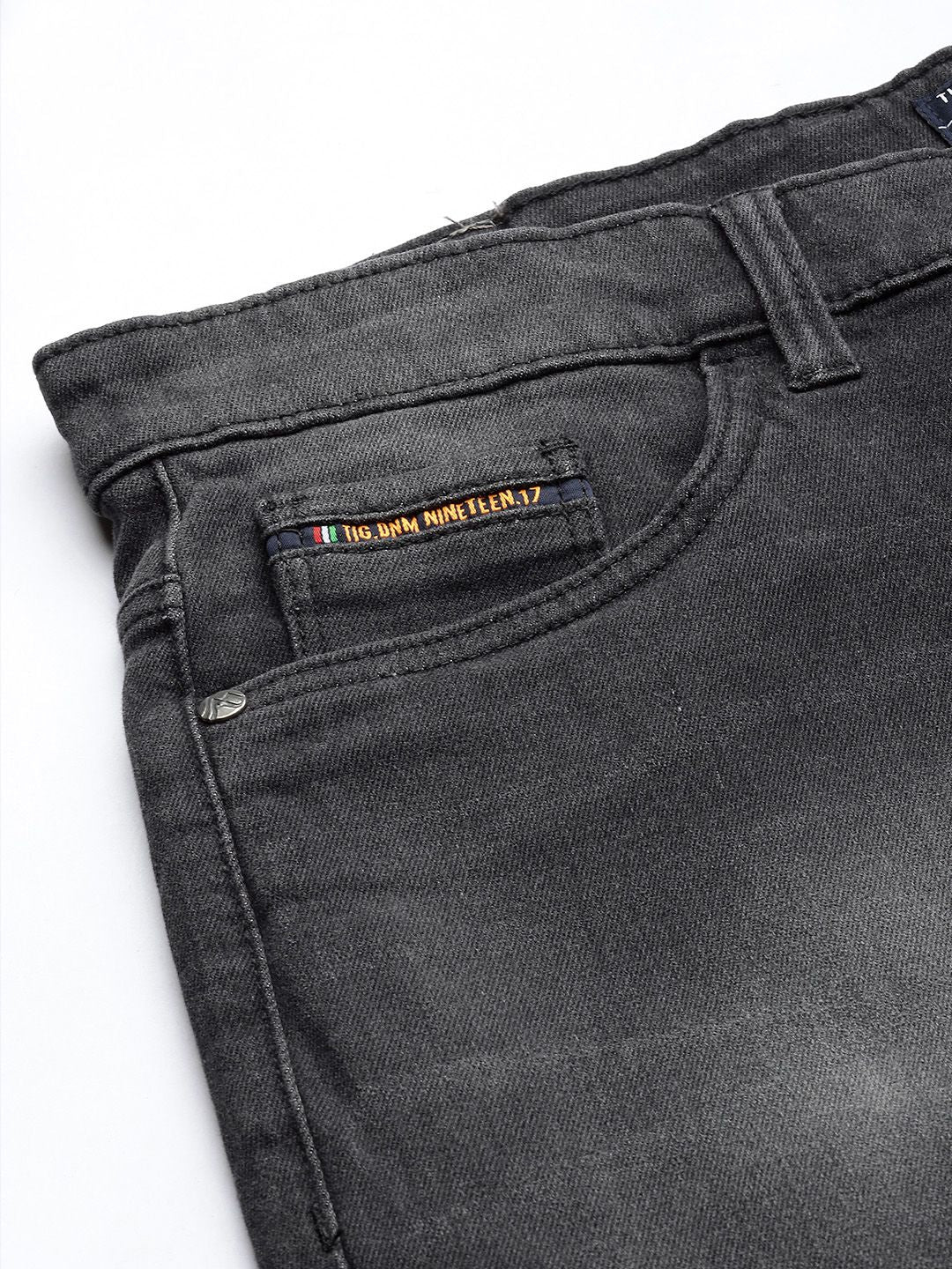 The Indian Garage Co Men Black Slim Fit Low Distress Light Fade Stretchable Jeans