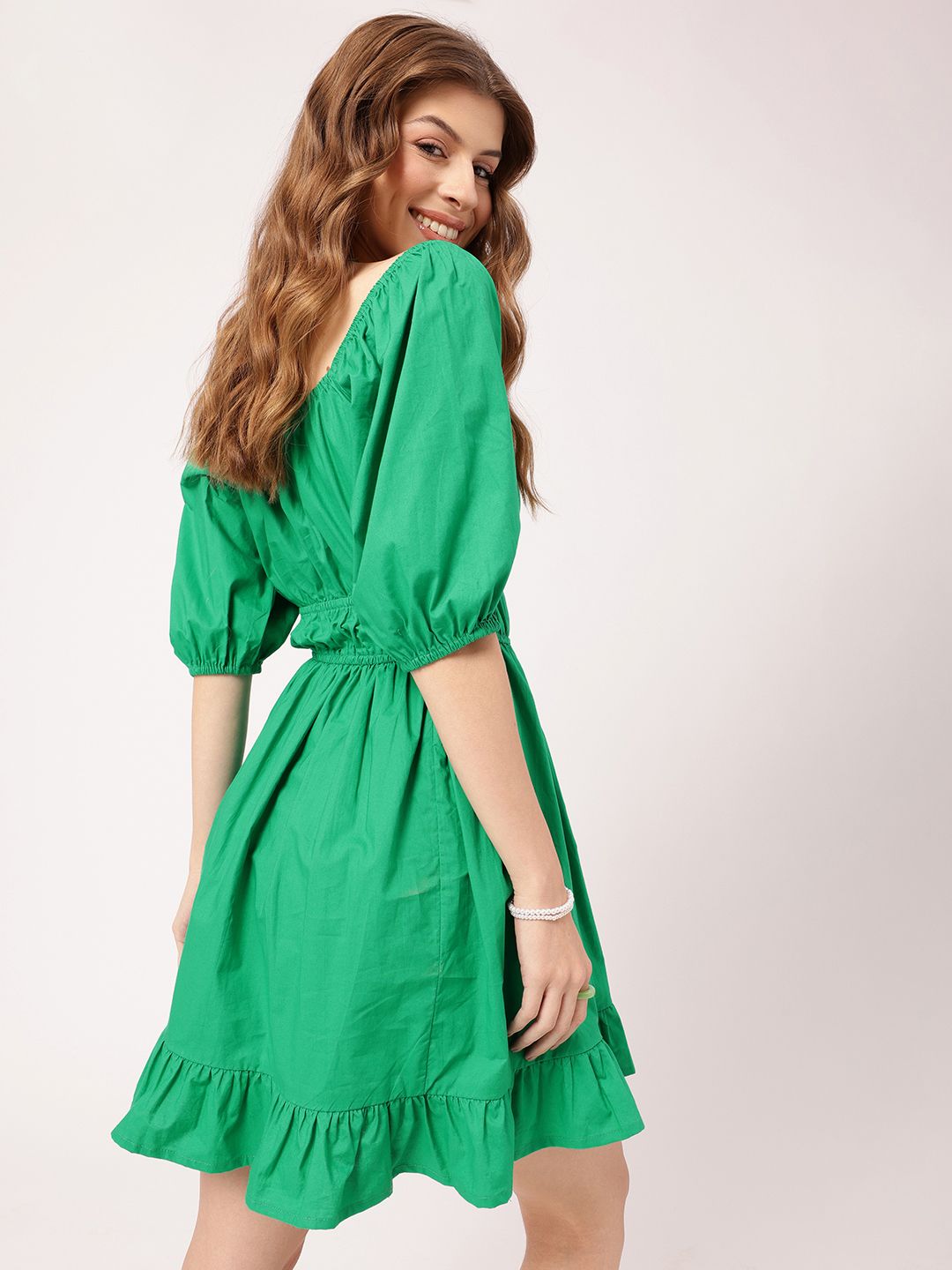 Effortless Cute Cinched Waist Off-Shoulder A-Line Mini Dress