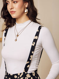 Berrylush Women Black Animal Printed Trousers with Suspenders