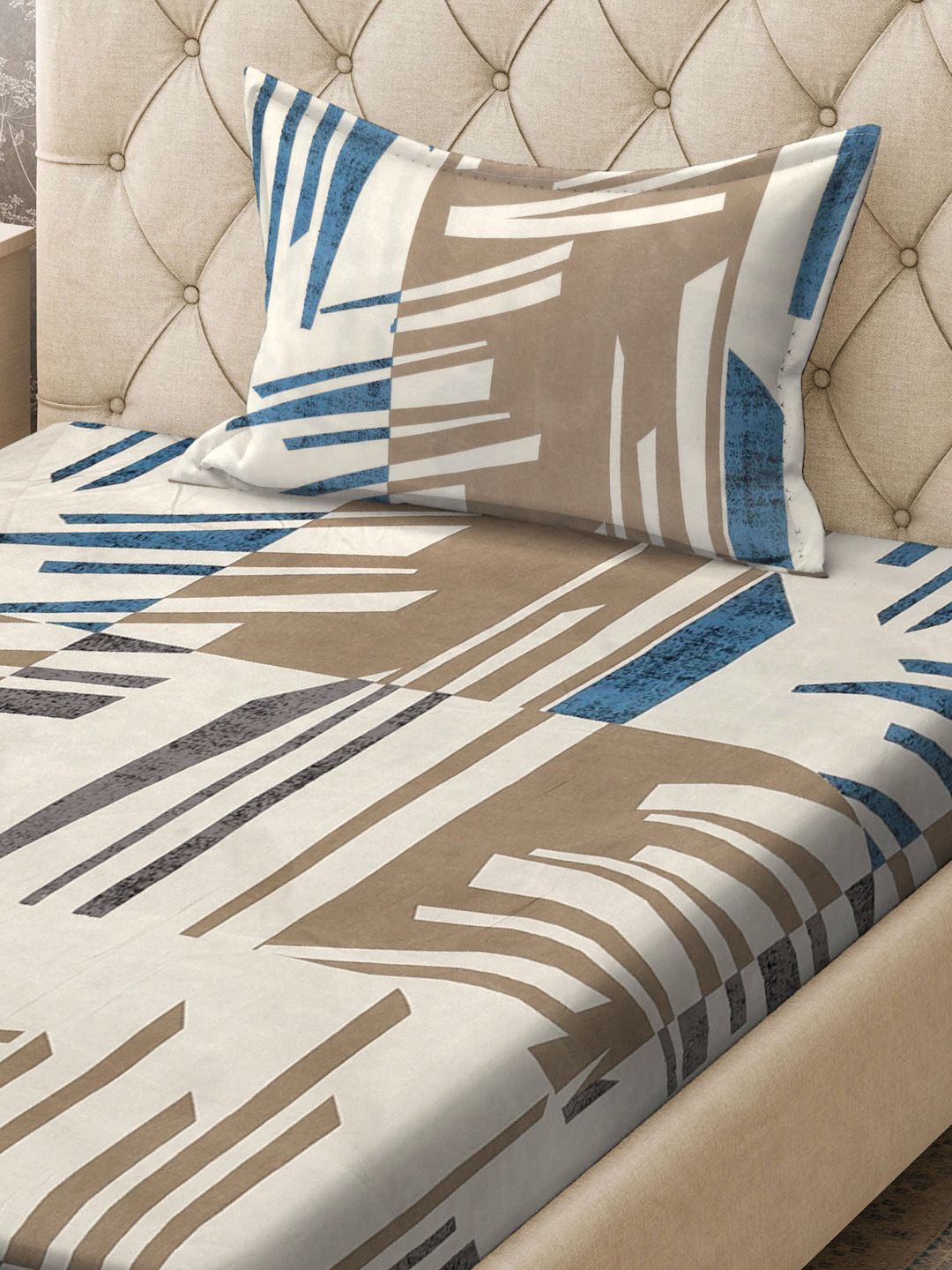 KLOTTHE Green & Brown Printed 300 TC Single Bedsheet & Pillow Covers