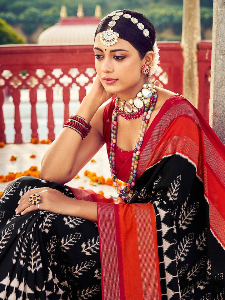 Saree mall Ethnic Motifs Printed Zari Ikat Sarees