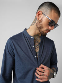 VASTRADO Classic Slim Fit Mandarin Collar Cotton Shirt