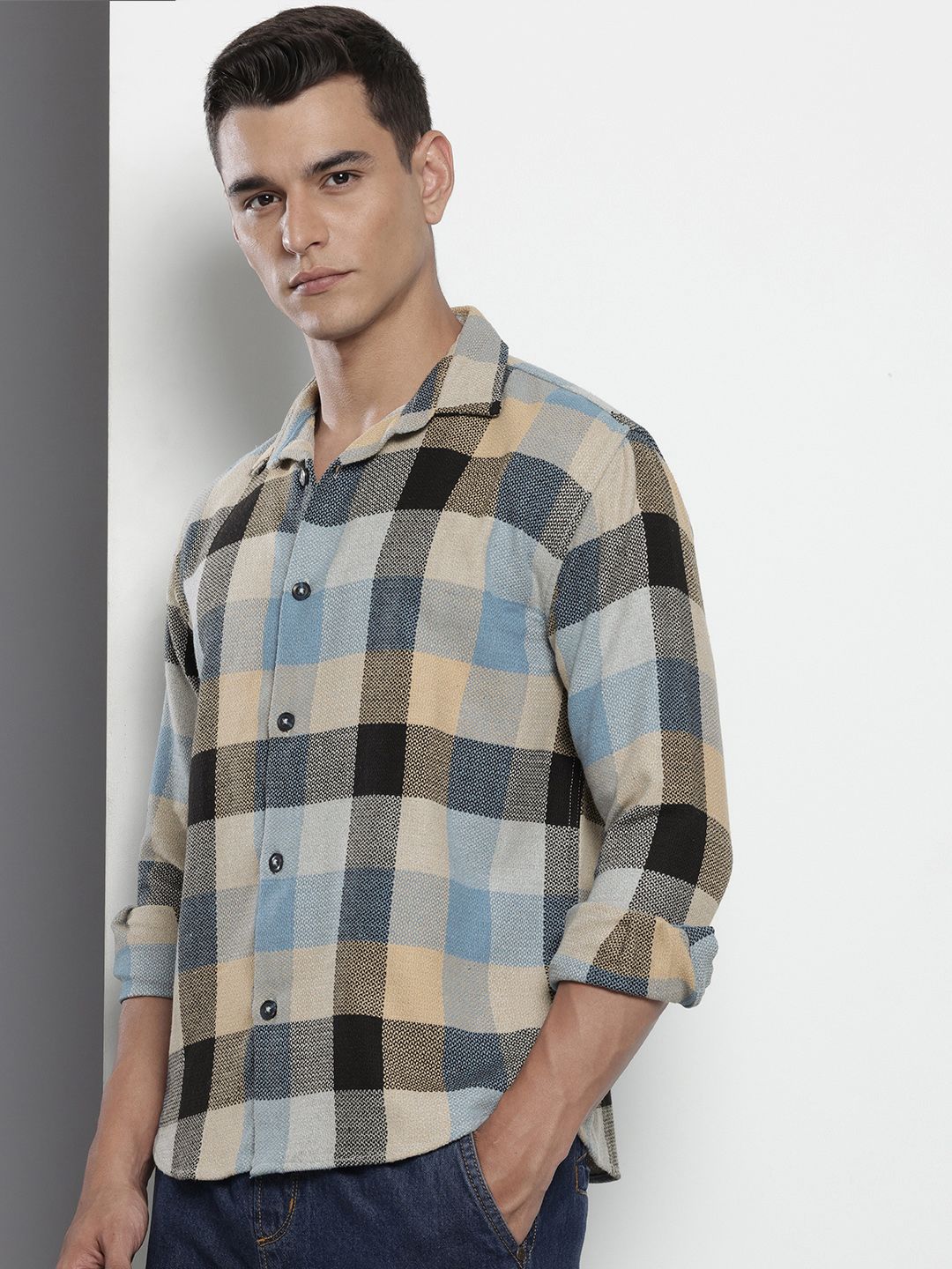 The Indian Garage Co Pure Cotton Checked & Textured Relaxed Fit Casual Shirt