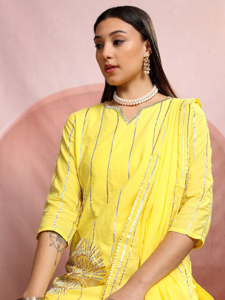 Vishudh Women Gotta Patti Pure Cotton Kurta with Sharara & With Dupatta