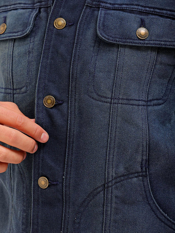 The Indian Garage Co Washed Checked Crop Denim Jacket with Patchwork