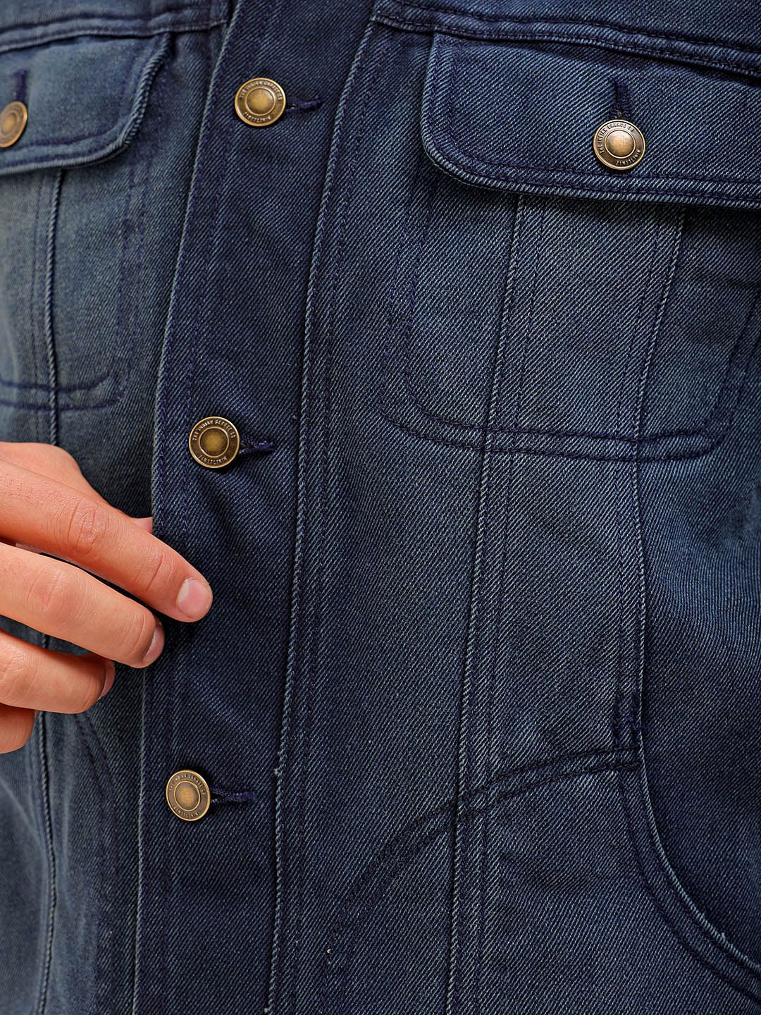 The Indian Garage Co Washed Checked Crop Denim Jacket with Patchwork