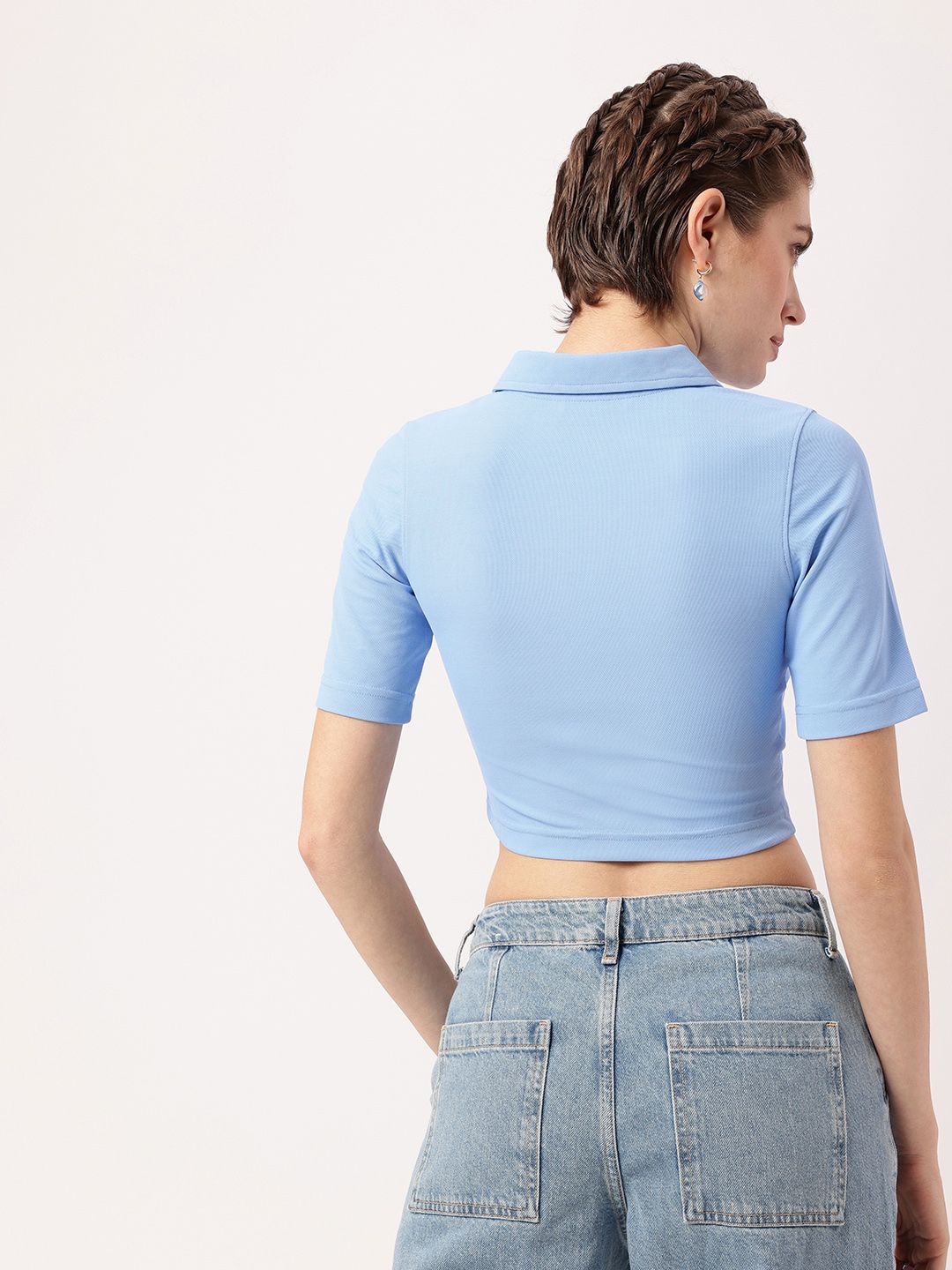 DressBerry Cute Femme Polo Collar Crop T-shirt