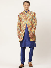 SOJANYA Men Blue Kurta with Churidar & Jacket