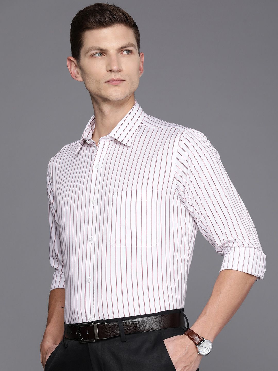 Raymond Men Slim Fit Pure Cotton Striped Formal Shirt