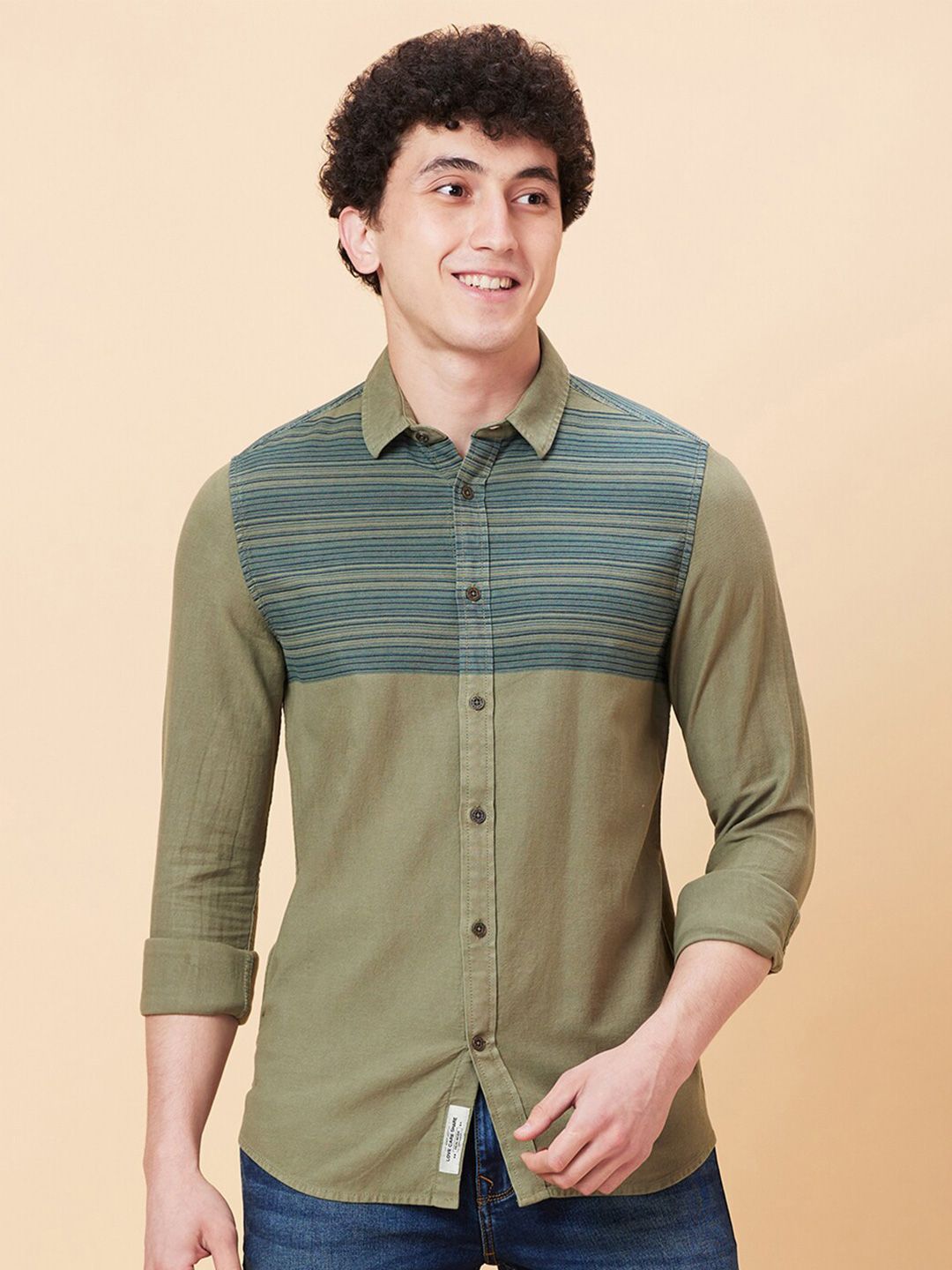 Being Human Spread Collar Slim Fit Horizontal Striped Casual Shirt