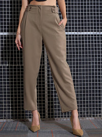 SASSAFRAS Women Beige High-Rise Trousers