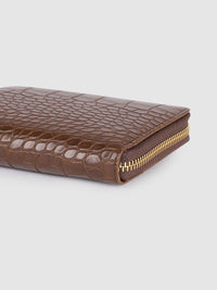 Lino Perros Women Coffee Brown Croc & Snakeskin Textured Zip Around Wallet
