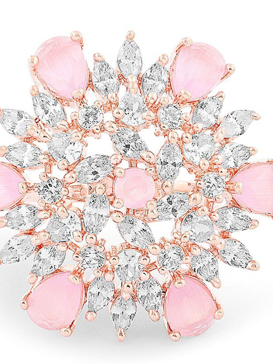 Cincin Jari Boleh Laras Zaveri Pearls Rose Saduran Emas &amp; CZ