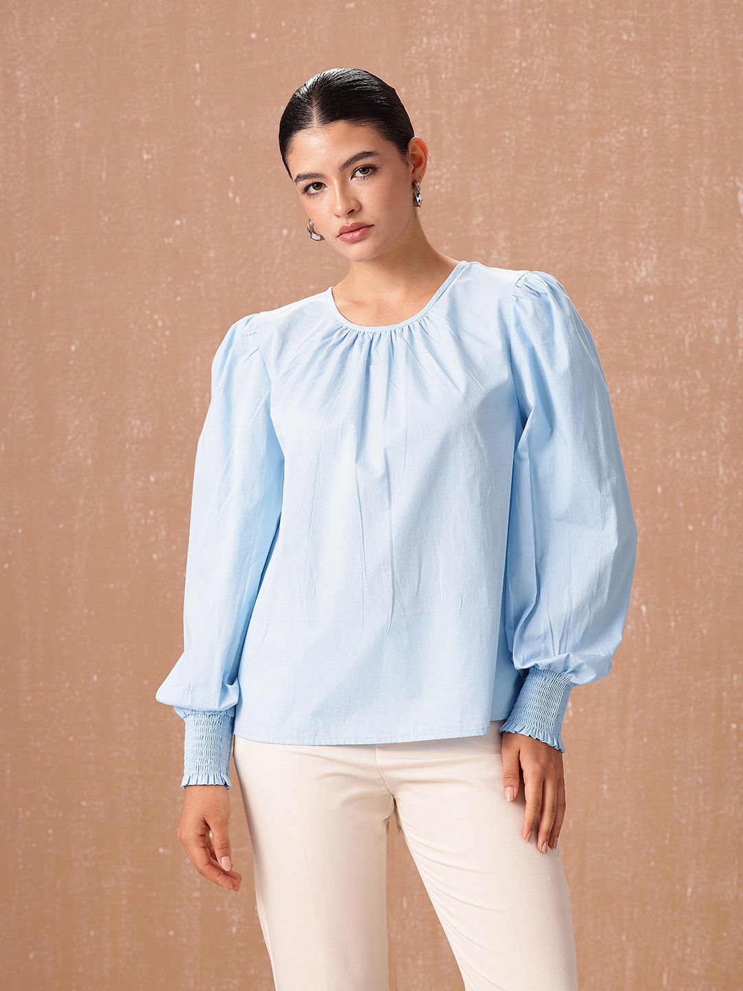 all about you Pure Cotton Puff Sleeves Gathered Top