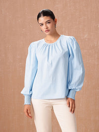 all about you Pure Cotton Puff Sleeves Gathered Top