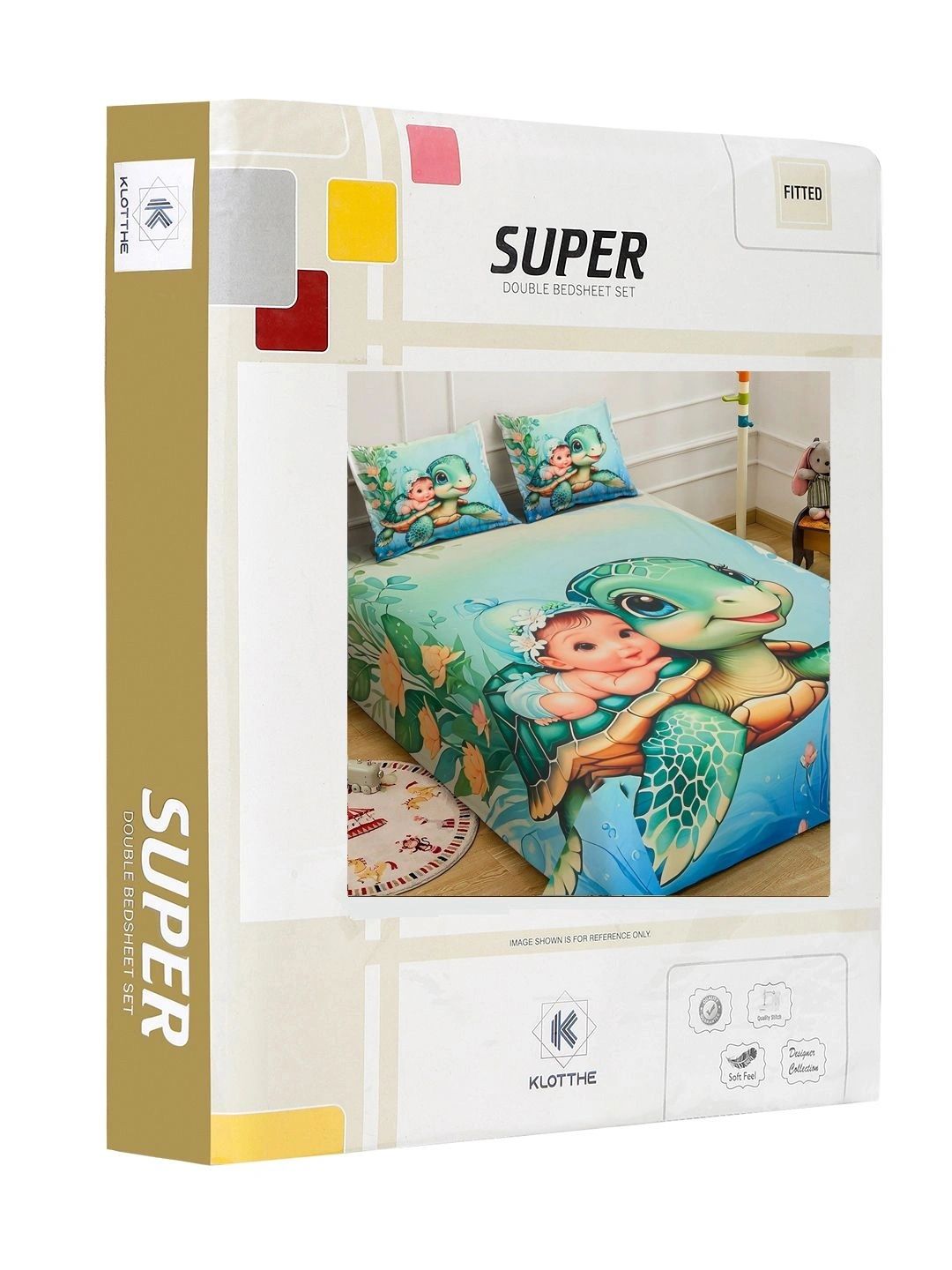 Moda Rapido X KLOTTHE Green & Peach-Coloured Cartoon Characters 400 TC Bedsheet with 2 Pillow Covers