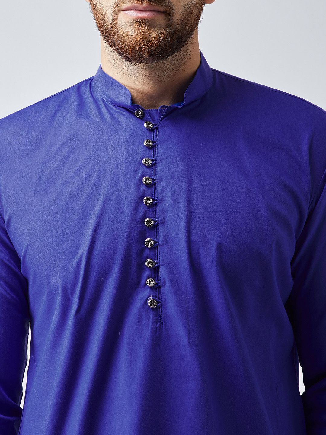 SOJANYA Men Blue Solid Asymmetric Hemline Straight Kurta