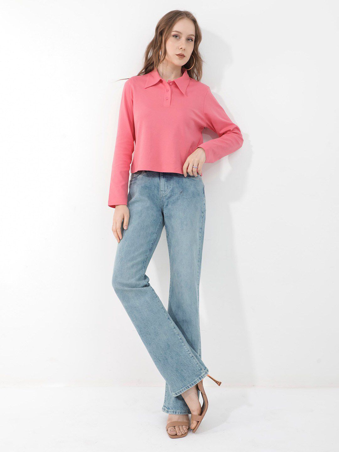 Rareism Shirt Collar Cotton Top