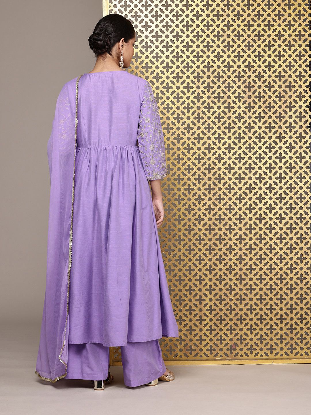 House of Pataudi Embroidered Empire Thread Work Jashn Kurta & Palazzos with Dupatta