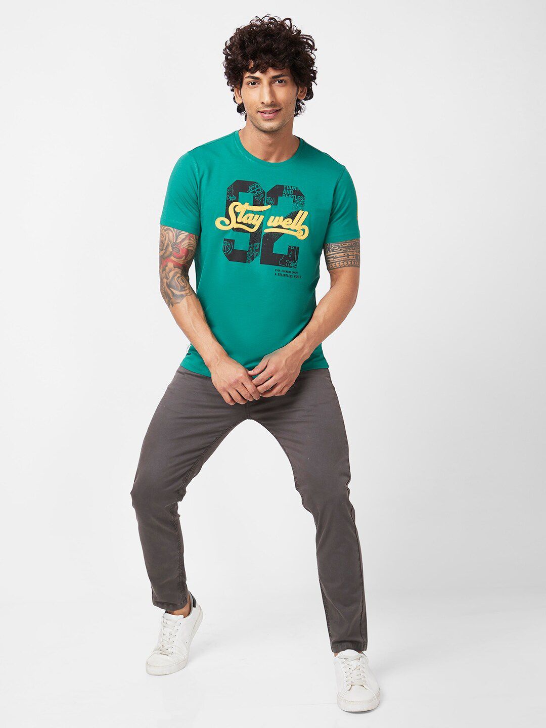 SPYKAR Varsity Printed Slim Fit Cotton Casual T-Shirt