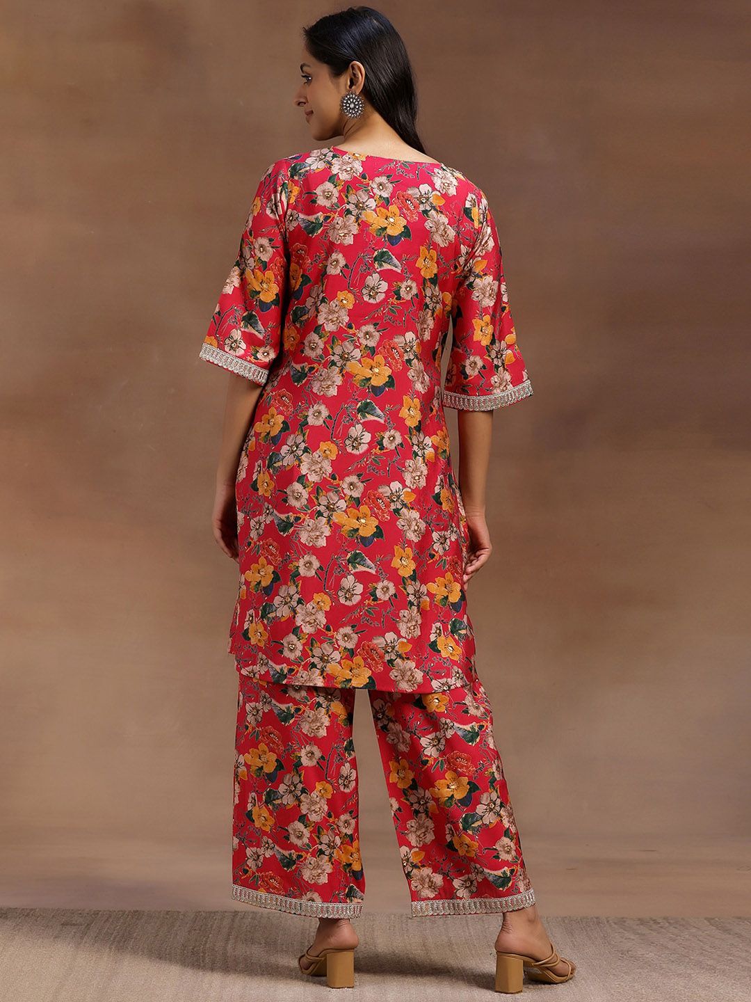 Libas Pink Floral Printed Tunic With Palazzo