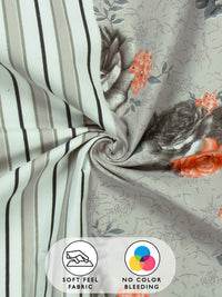 Story@home Grey & Orange Floral 180 TC Queen Bedsheet with 2 Pillow Covers
