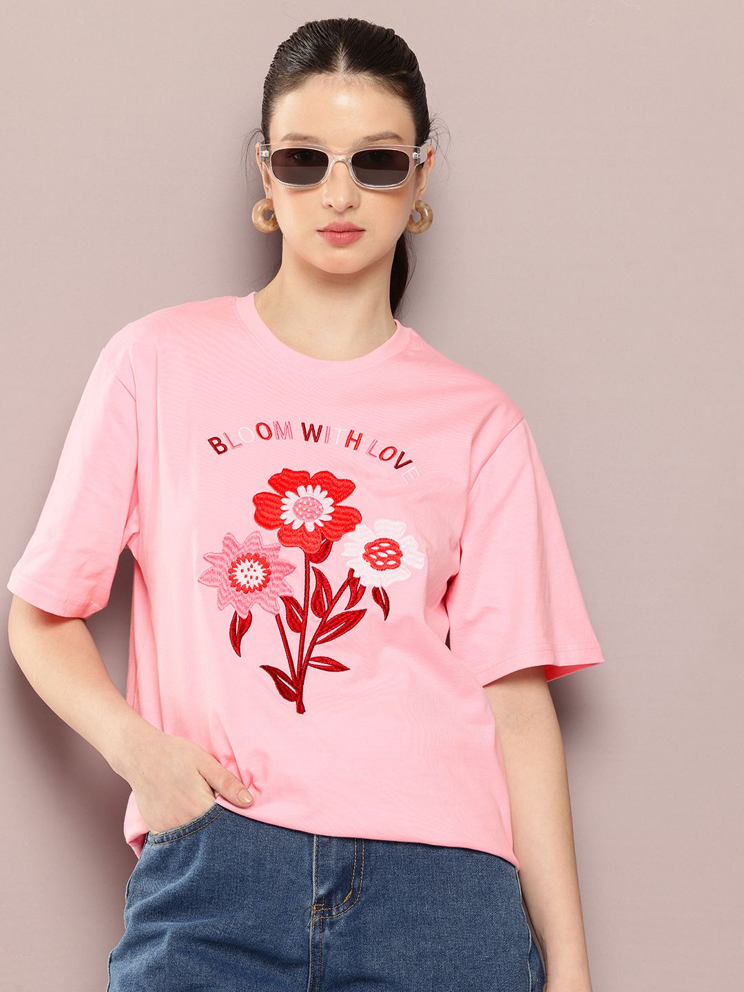 DILLINGER Women Oversized Embroidery Crew Neck Tshirt