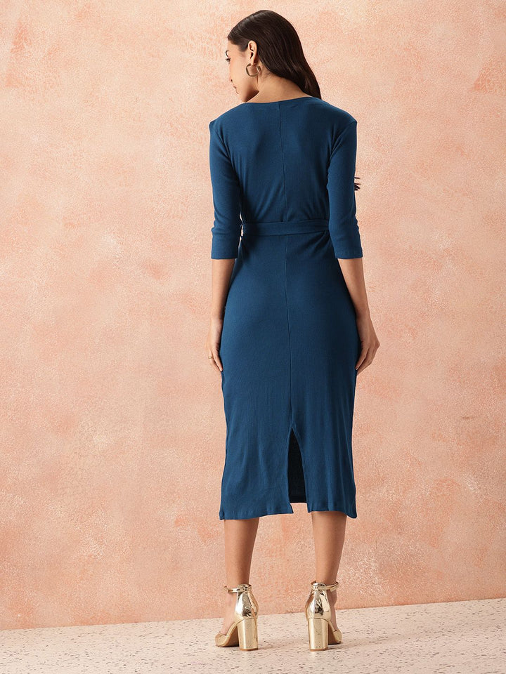 all about you Cotton Ribbed Sheath Midi Dress with Belt