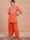 House of Chikankari Women Ethnic Motifs Embroidered Regular Thread Work Chanderi Silk Kurta with Patiala